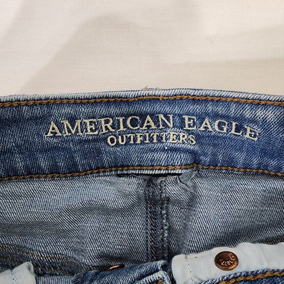 American Eagle Womens Skirt 0 Reg Denim Button Fly Hi-Rise Mini Distressed Blue - Picture 5 of 8